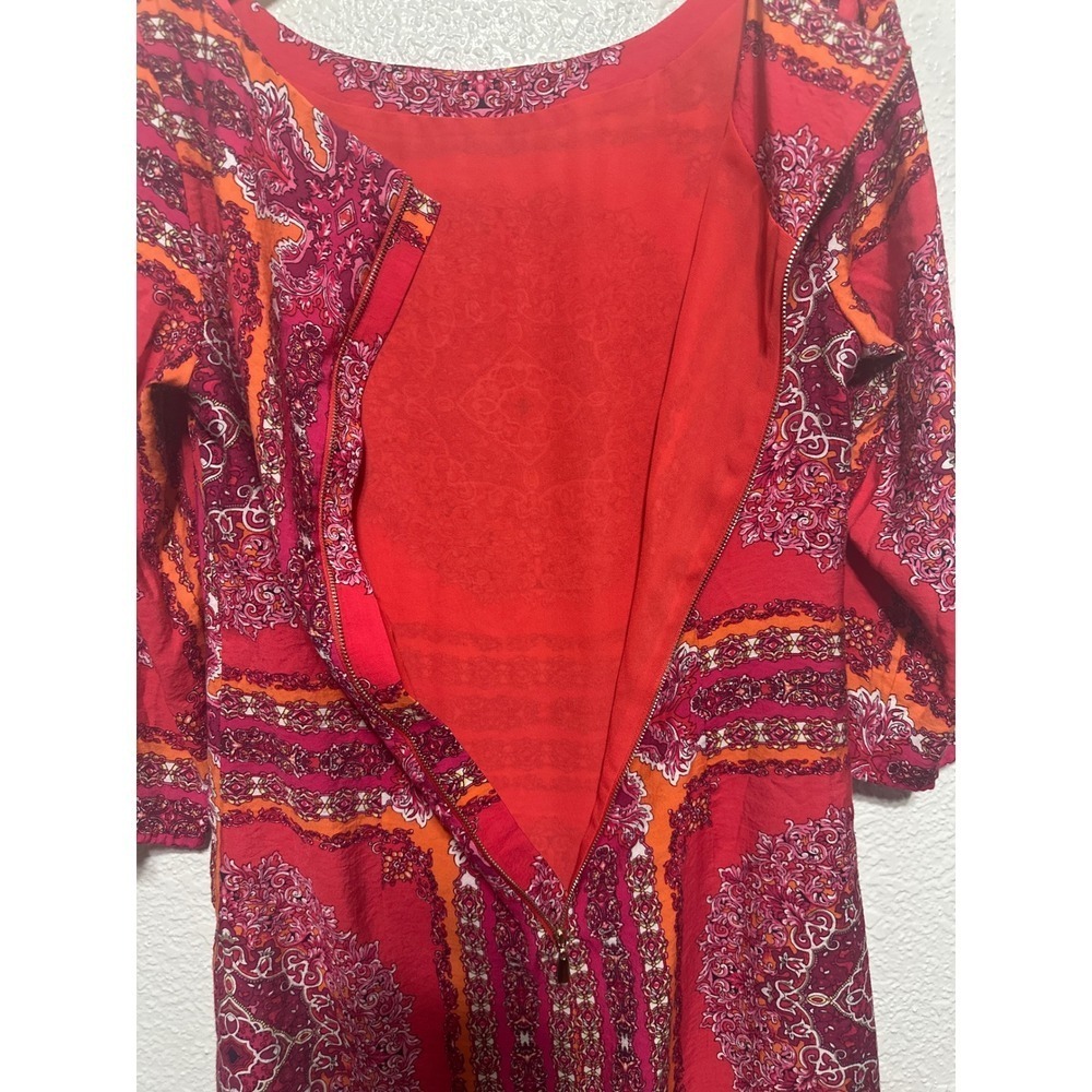 Laundry by Shelli Segal Red Orange Pink Medallion Print 3/4 Sleeve Dress Size 8 - Picture 6 of 10